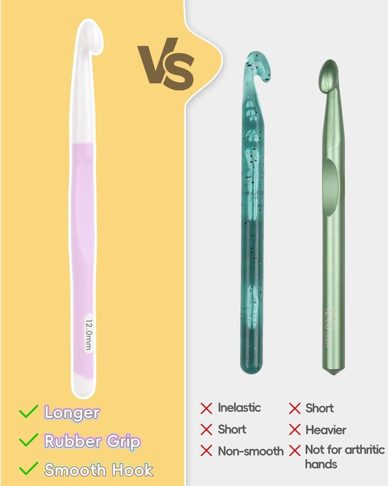 Aeelike Crochet Hooks 8mm, 10mm, 12mm,15mm, 20mm, Ergonomic Crochet Hooks Set with Large Rubber Handle Crocheting Accessories for Chunky Yarn Weaving Blanket DIY Crafts,Ideal Gift - Image 3